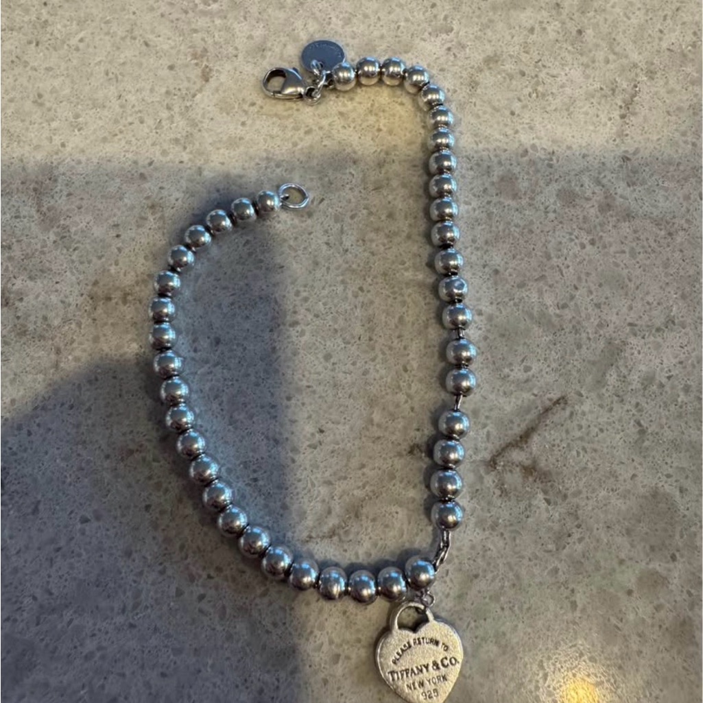 Tiffany & Co. Silver Beaded Bracelet With Heart Tag